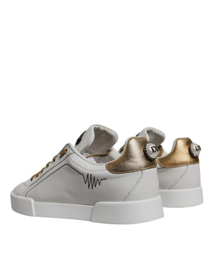 Weiß Gold Leder Low Top Sneakers Schuhe