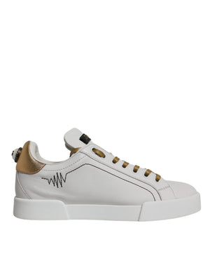 Weiß Gold Leder Low Top Sneakers Schuhe