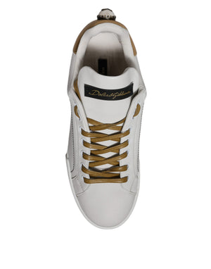 Weiß Gold Leder Low Top Sneakers Schuhe