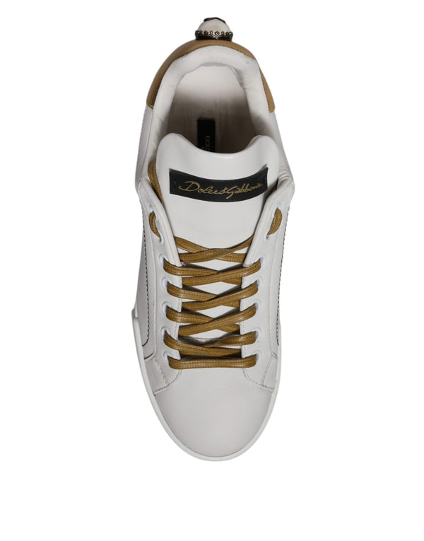 Weiß Gold Leder Low Top Sneakers Schuhe