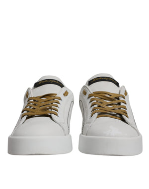 Weiß Gold Leder Low Top Sneakers Schuhe