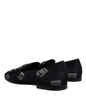 Schwarzes Logo Baumwolle Loafers Formelle Schuhe