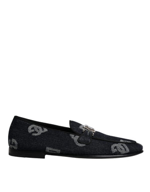 Schwarzes Logo Baumwolle Loafers Formelle Schuhe