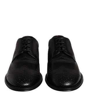 Schwarze bestickte klassische Derby-Schuhe aus Leder