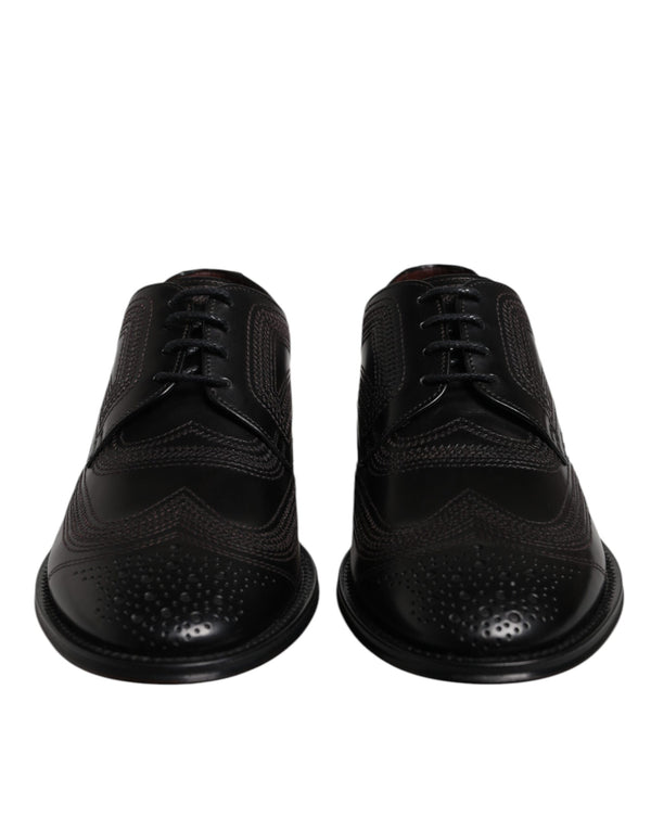 Schwarze bestickte klassische Derby-Schuhe aus Leder