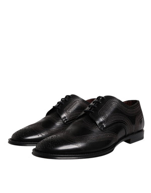 Schwarze bestickte klassische Derby-Schuhe aus Leder