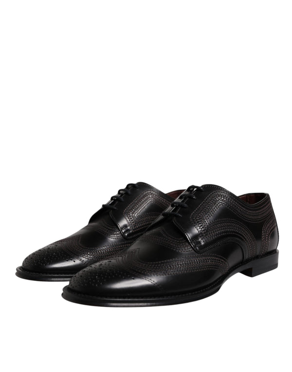 Schwarze bestickte klassische Derby-Schuhe aus Leder