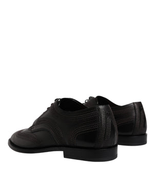 Schwarze bestickte klassische Derby-Schuhe aus Leder