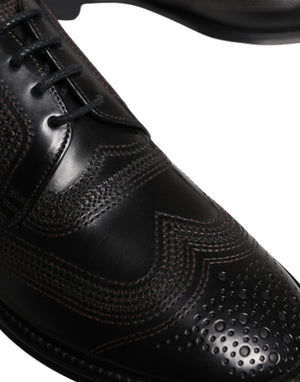 Schwarze bestickte klassische Derby-Schuhe aus Leder