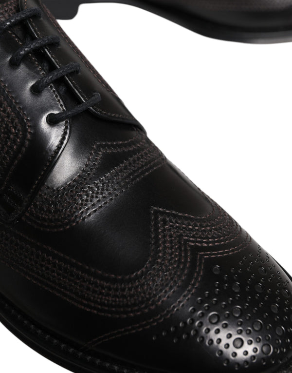 Schwarze bestickte klassische Derby-Schuhe aus Leder