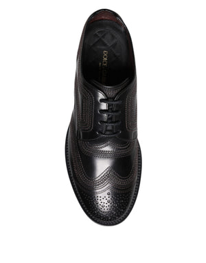 Schwarze bestickte klassische Derby-Schuhe aus Leder