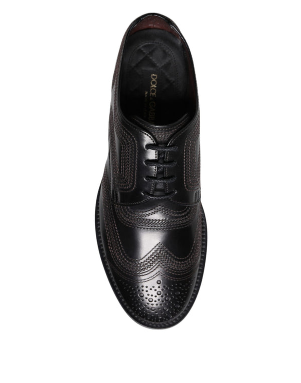 Schwarze bestickte klassische Derby-Schuhe aus Leder