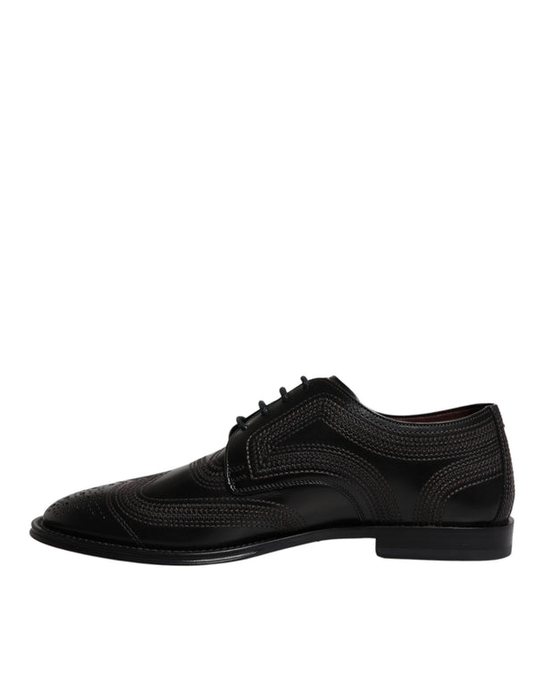 Schwarze bestickte klassische Derby-Schuhe aus Leder