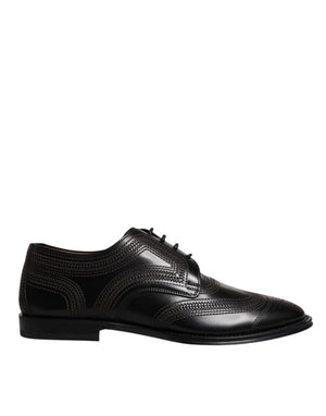 Schwarze bestickte klassische Derby-Schuhe aus Leder