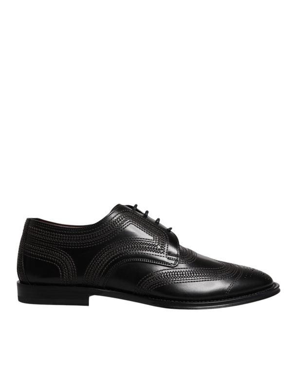 Schwarze bestickte klassische Derby-Schuhe aus Leder
