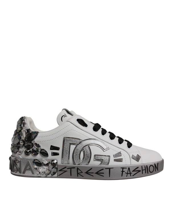 Weiß Silber Kristall Logo Portofino Turnschuhe Schuhe