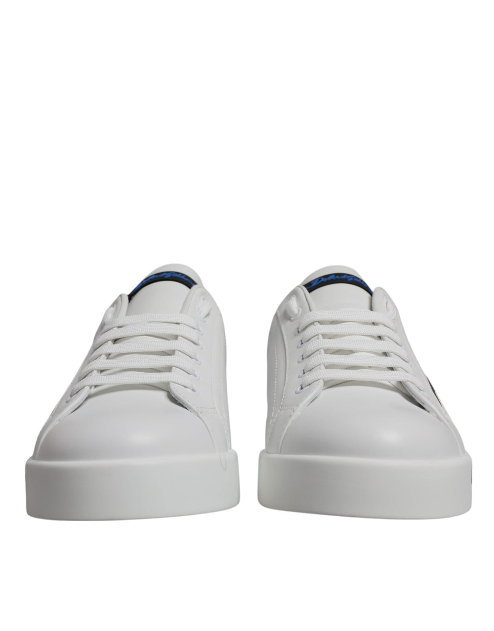 Weiß Blau Leder Logo Low Top Sneakers Schuhe