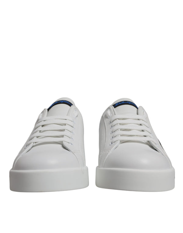 Weiß Blau Leder Logo Low Top Sneakers Schuhe
