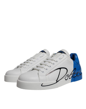 Weiß Blau Leder Logo Low Top Sneakers Schuhe