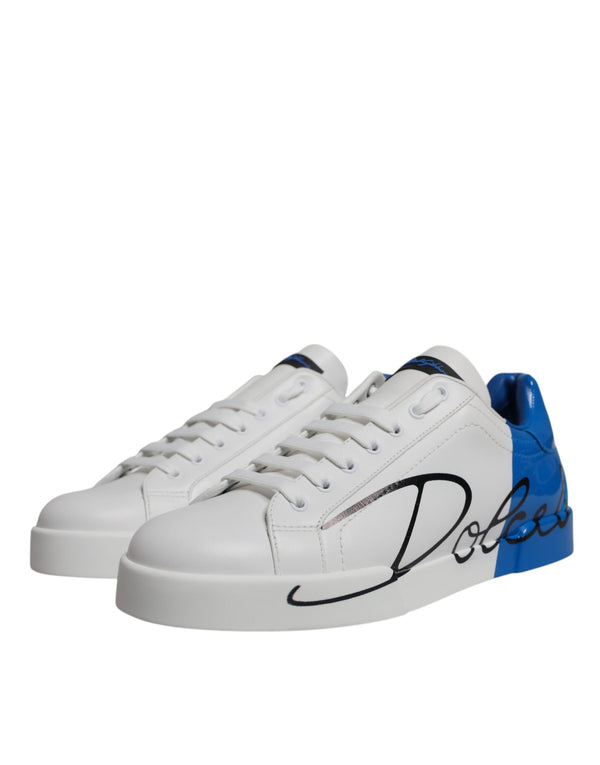 Weiß Blau Leder Logo Low Top Sneakers Schuhe