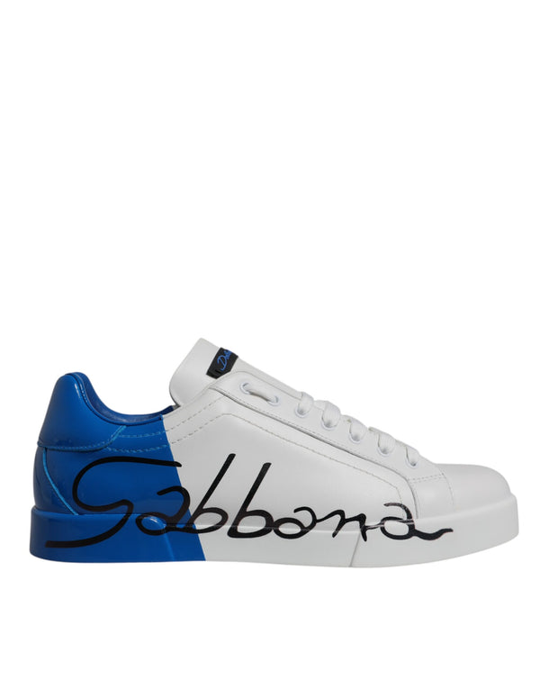 Weiß Blau Leder Logo Low Top Sneakers Schuhe