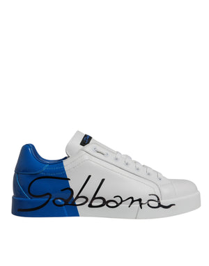 Weiß Blau Leder Logo Low Top Sneakers Schuhe
