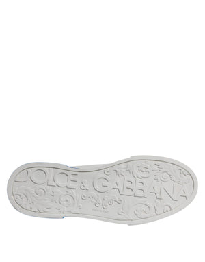 Weiß Blau Leder Logo Low Top Sneakers Schuhe