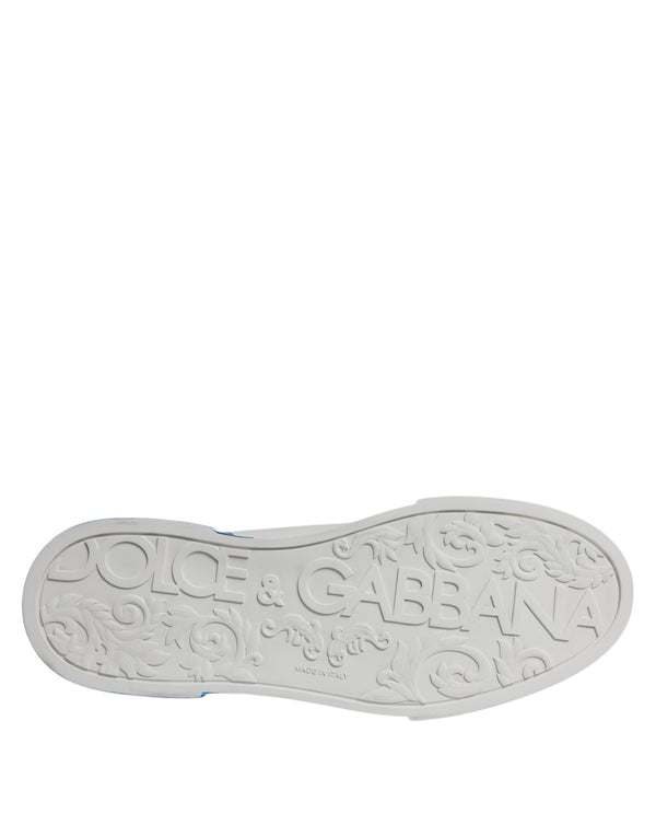 Weiß Blau Leder Logo Low Top Sneakers Schuhe