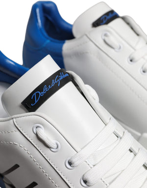 Weiß Blau Leder Logo Low Top Sneakers Schuhe