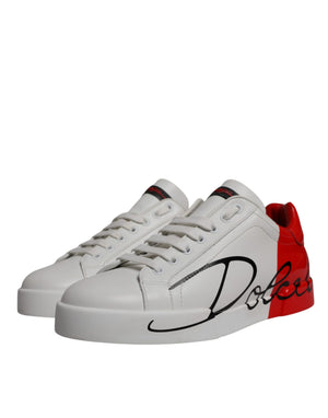 Weiß Rot Leder Logo Low Top Sneakers Schuhe