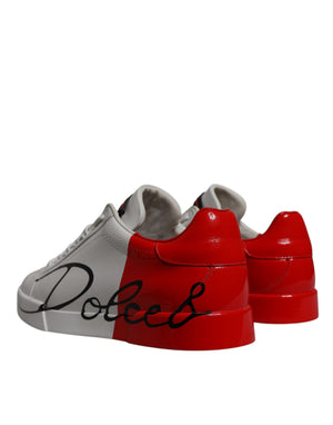 Weiß Rot Leder Logo Low Top Sneakers Schuhe