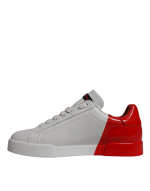 Weiß Rot Leder Logo Low Top Sneakers Schuhe