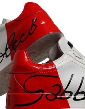 Weiß Rot Leder Logo Low Top Sneakers Schuhe