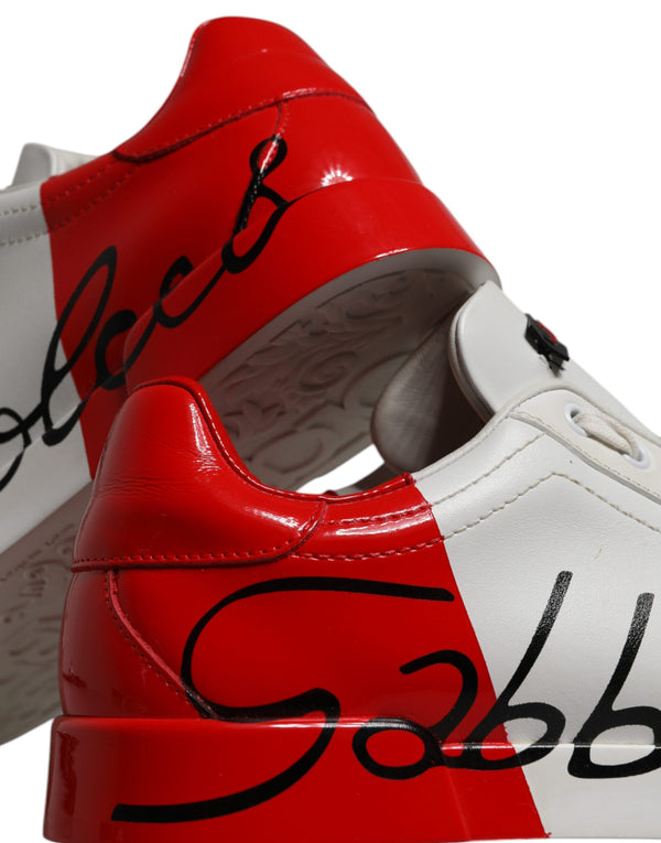 Weiß Rot Leder Logo Low Top Sneakers Schuhe