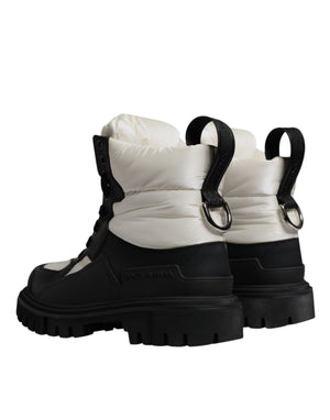 Schwarz Weiß Gepolsterte Mid Calf Lace Up Stiefel Schuhe