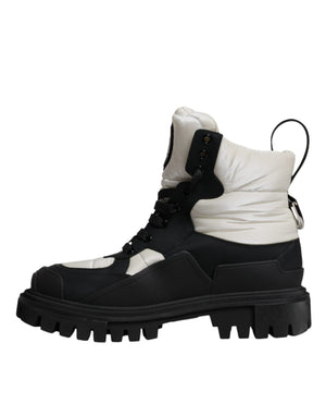 Schwarz Weiß Gepolsterte Mid Calf Lace Up Stiefel Schuhe