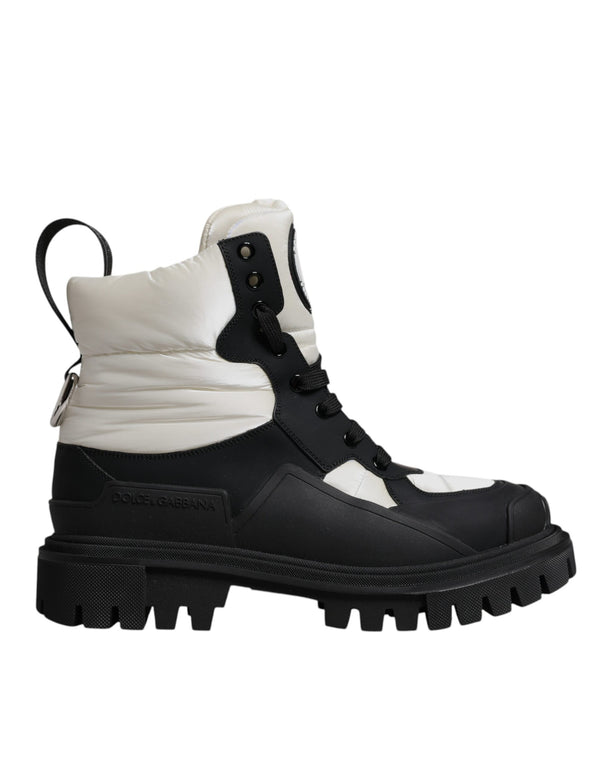 Schwarz Weiß Gepolsterte Mid Calf Lace Up Stiefel Schuhe