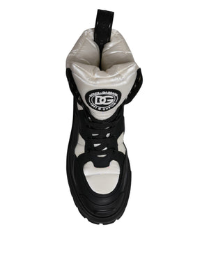 Schwarz Weiß Gepolsterte Mid Calf Lace Up Stiefel Schuhe