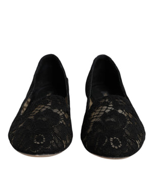 Schwarz Taormina Spitze Slip On Flats Schuhe