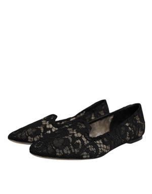 Schwarz Taormina Spitze Slip On Flats Schuhe