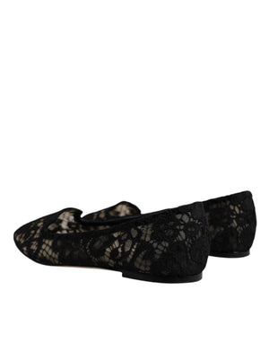 Schwarz Taormina Spitze Slip On Flats Schuhe