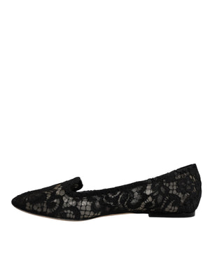 Schwarz Taormina Spitze Slip On Flats Schuhe