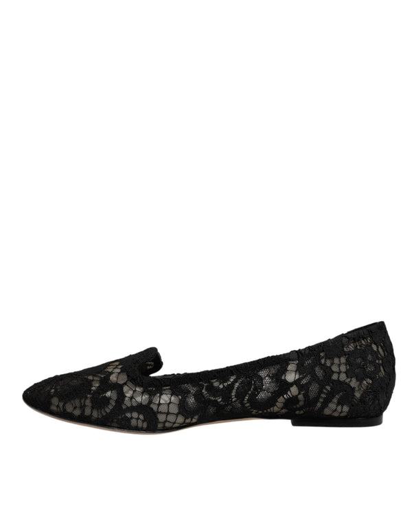 Schwarz Taormina Spitze Slip On Flats Schuhe