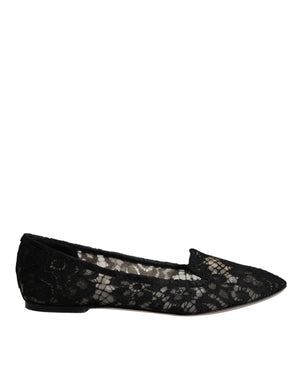 Schwarz Taormina Spitze Slip On Flats Schuhe