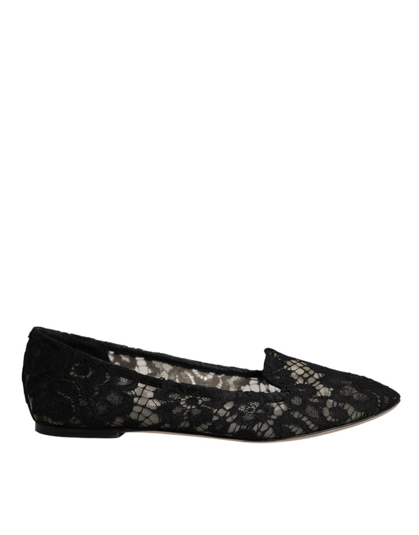 Schwarz Taormina Spitze Slip On Flats Schuhe