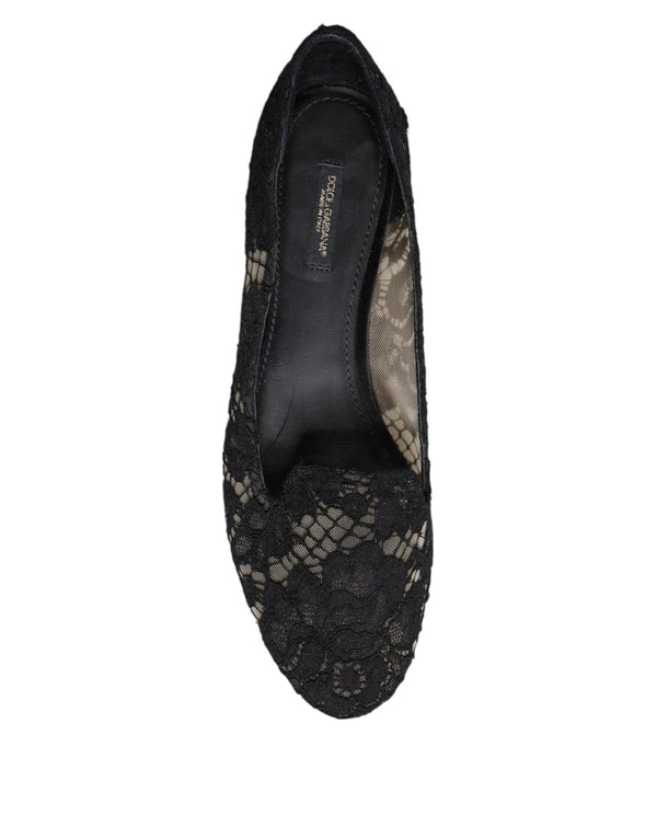 Schwarz Taormina Spitze Slip On Flats Schuhe