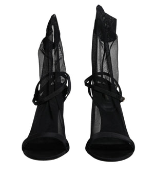 Schwarz Tüll Stretch Heels Sandalen Schuhe