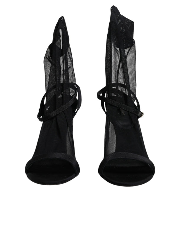 Schwarz Tüll Stretch Heels Sandalen Schuhe