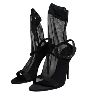 Schwarz Tüll Stretch Heels Sandalen Schuhe