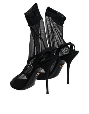 Schwarz Tüll Stretch Heels Sandalen Schuhe